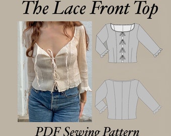 The Lace Front Top / Cottage core, Sewing Pattern Size EU 34-44 (XS-L) PDF Format