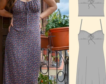 Patrón de costura para vestido/top de verano Milkmaid, tallas EU 36-44 (XS-L) PDF