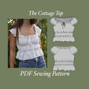 The Cottage Top/ Gingham / Milkmaid, Sewing Pattern Size EU 34-44 (XS-L) PDF