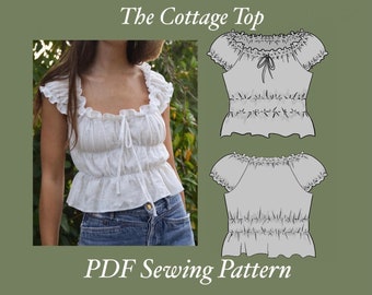 The Cottage Top/ Gingham / Milkmaid, Sewing Pattern Size EU 34-44 (XS-L) PDF