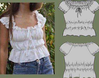 The Cottage Top/ Gingham / Milkmaid, Sewing Pattern Size EU 34-44 (XS-L) PDF