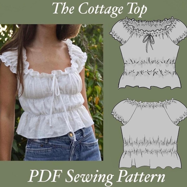 Het Cottage Topje / Gingham / Melkmeisje, naaipatroon maat EU 34-44 (XS-L) PDF