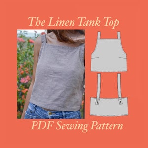 Linen Tank Top/ Adjustable straps/ Top Sewing Pattern Size Eu 34-44 (XS-L) PDF