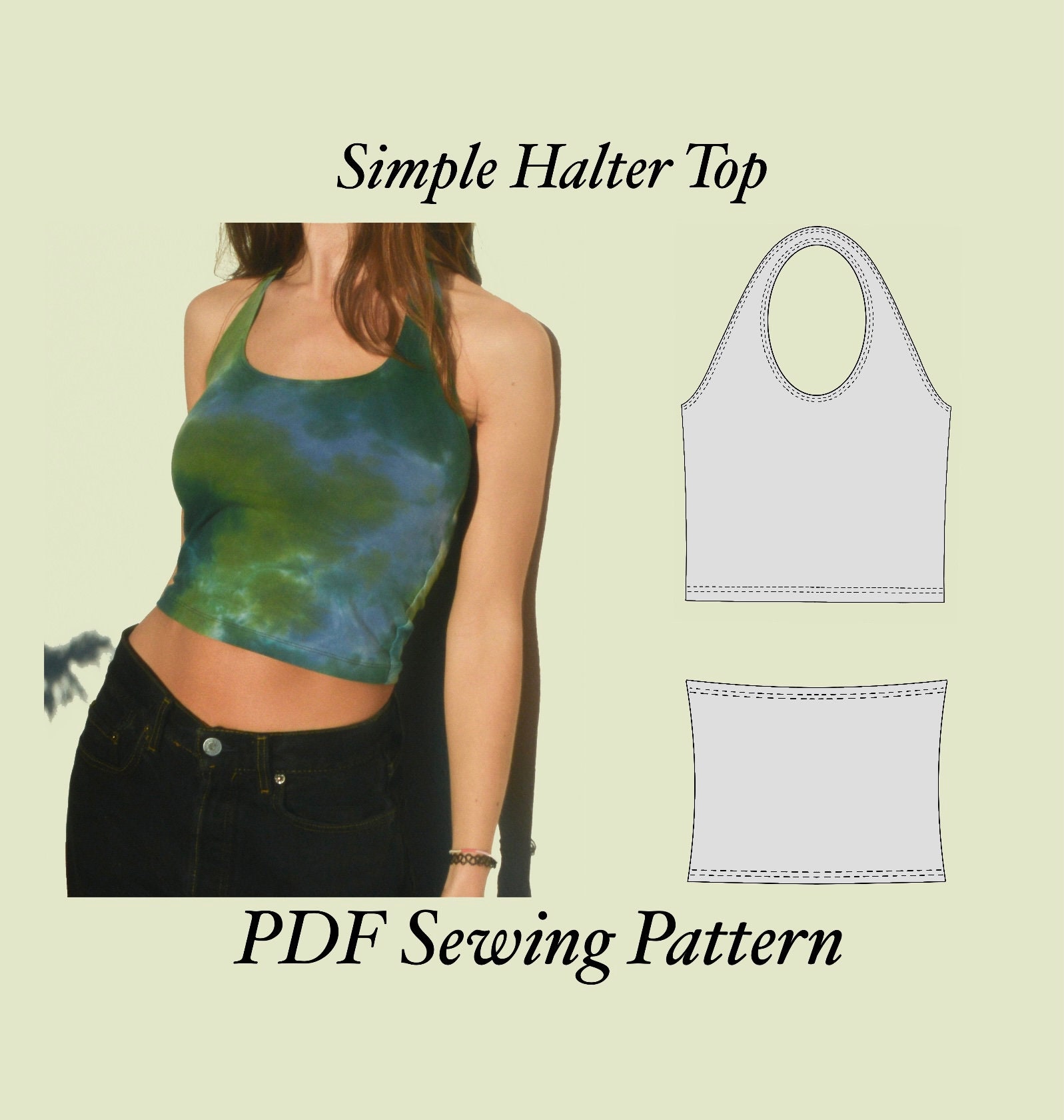 Halter Mini Dress Digital PDF Sewing Pattern // US Size 00-14