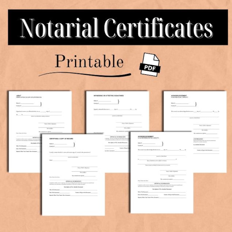 Short Form Notary Certificates – Instant Download | Printable Notarial ...