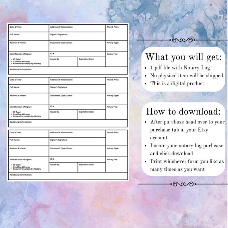 Digital Notary Log Template | Printable Record Book (PDF Download) - Etsy