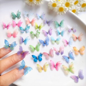 3D Organza Butterfly Applique, 2cm Tiny Tulle Butterflies with Rhinestone for DIY Jewelry Making, Hair Clips, Wedding Crafts