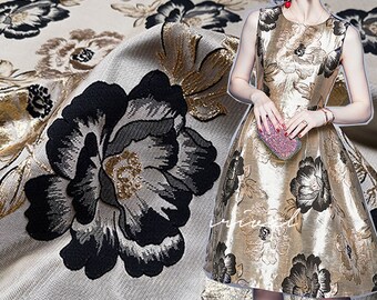 Elegant guldtråd Blomma Jacquard-tyg Blombroderi Damast Brokad Jacquard för Kuddfodral Catwalkklänning Balklänning Säljs på metervara