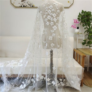 Beaded Flower Embroidery Lace Fabric Floral Decorative Fabric Ivory Flower Embroidery Lace Fabric For Project Summer Dress Craft Project