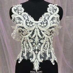 Ivory Sequin Bead Bodice Flower Lace Applique Elegant Leaves Lace Patches Floral Lace Applique For DIY Bridal Wedding Dress Craft Project