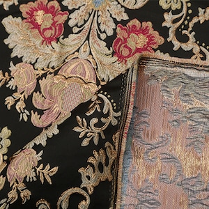 Vintage Embossed Jacquard Fabric Brocade Floral Blossom Black Fabric for Runway Dress Prom Gown 56 inches Width Sold By The Yard