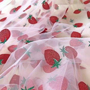 Glittering Strawberry Lace Fabric Red Strawberry Decorative Fabric Tulle Mesh Embroidery Lace Fabric For Project Birthday Dress, Maxi dress