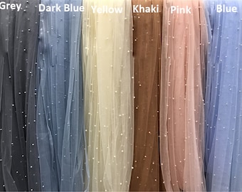 Tela decorativa con cuentas, tela de encaje con bordado de cuentas de perlas, tela de encaje de malla de tul suave para proyectos de manualidades de vestidos de verano