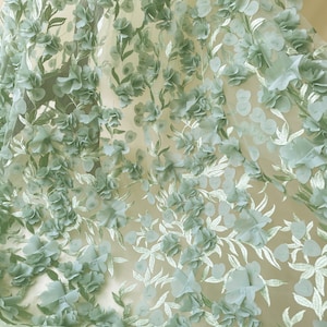 3D Green Embroidery Lace Fabric 3D Flower Decorative Fabric Green Embroidery Lace Fabric For Project Wedding Dress Craft Project