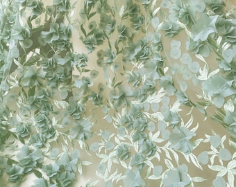 3D Green Embroidery Lace Fabric 3D Flower Decorative Fabric Green Embroidery Lace Fabric For Project Wedding Dress Craft Project