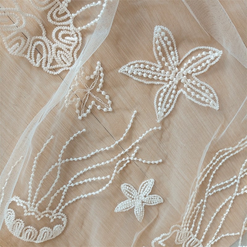 Ivory Jellyfish Starfish Embroidery Lace Fabric Exquisite Ivory