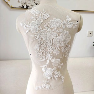 Floral Decorative Patches Withe Sequin Ivory Flower Embroidery Applique Leaf Lace Motif Bridal Applique For DIY Jeans Wear Craft Project