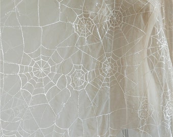 Ivory Spider Web Embroidery Lace Fabric HalloweenFabric Black Halloween cape Tulle Fabric Soft Lace For Wedding Dress Craft Project
