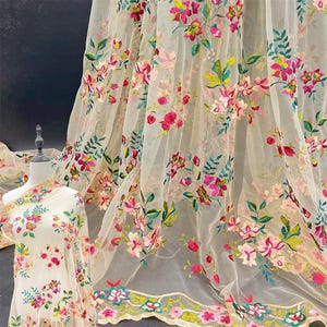 Flower Embroidery Lace Fabric Floral Decorative Fabric Flower Mesh Embroidery Lace Fabric For Project Summer Dress Craft Project