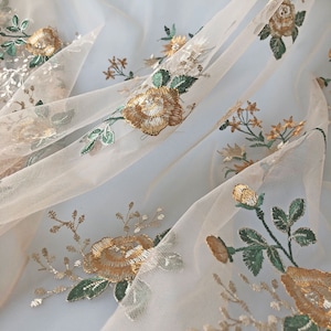 Little Flower Tulle Lace Fabric Rose Floral Decorative Lace Fabric Green Leaf Embroidery Lace Fabric For DIY Girl Summer Dress Craft Project