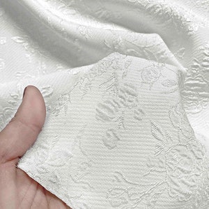 Elegant White Brocade Flora Embossed Jacquard Flora Jacquard Fabric for Formal Suit Apparel DIY Haute Couture 59 inches Width