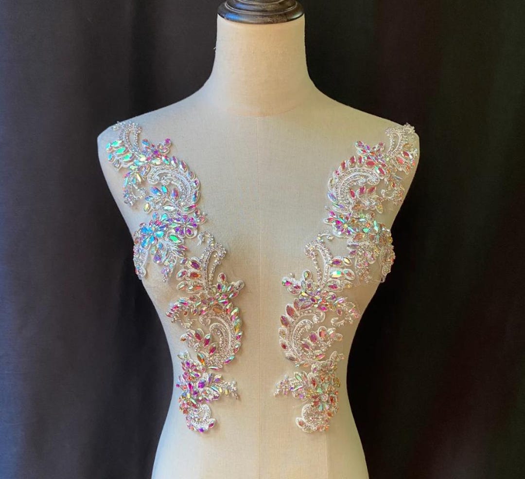 Sparkling Motif Rhinestone Blossom Patches Gold Crystal Rhinestone ...