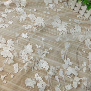 Delicate Floral Overlay Lace Flowers Embroidered Lace FabricMesh Embroidery Lace Fabric For Bridal Gown, DIY Wedding Dress Craft Project