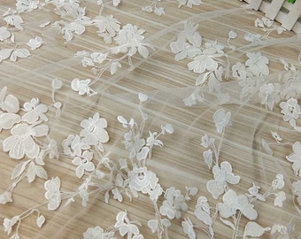 Delicate Floral Overlay Lace Flowers Embroidered Lace FabricMesh Embroidery Lace Fabric For Bridal Gown, DIY Wedding Dress Craft Project