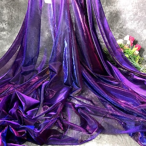 Iridescent Purple 2Way Stretch Fabric Soft Smooth Magic Metallic Pearlized Sheer Fabric Purple Lace Fabric For DIY Dance Dress Craft Project