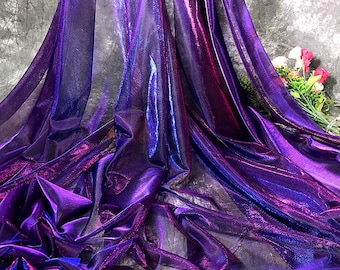 Iridescent Purple 2Way Stretch Fabric Soft Smooth Magic Metallic Pearlized Sheer Fabric Purple Lace Fabric For DIY Dance Dress Craft Project