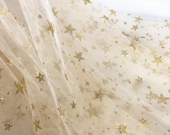 Gold Star Print Lace Fabric Gold Silver Star Fabric Exquisite Star Mesh Embroidery Lace Fabric For DIY Wedding Dress Craft Project