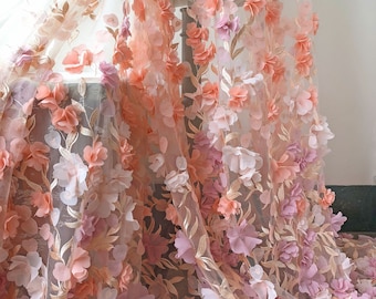 3D Peach Embroidery Lace Fabric 3D Flower Decorative Fabric Peach Embroidery Lace Fabric For Project Wedding Dress Craft Project