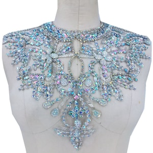 Collar Beaded Colourful Collar Patches Neckline Shoulder Decor Motif Sequin Applique Embellished Lace Applique For DIY Dance Dress Project