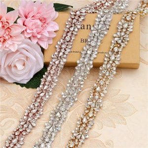 Nupcial brillante hierro en cinturón de diamantes de imitación apliques de cristal fijos calientes Diamante de imitación cinturón apliques para vestido de novia de pegamento de hierro DIY