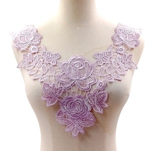 Embroidery Lace Applique Hollow Flower Decorative Patches Gurpure V Neck Applique Floral Lace Motif For DIY Wedding Dress Craft Project