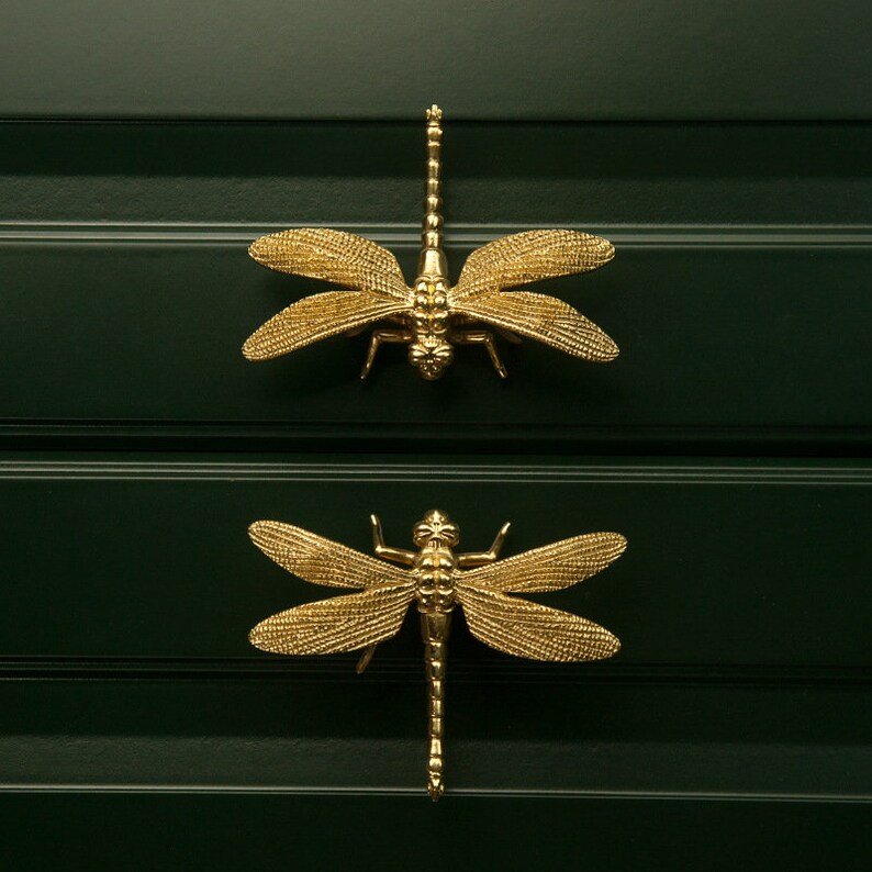Brass Dragonfly Design Handle Creative Gold Drawer Pulls Etsy