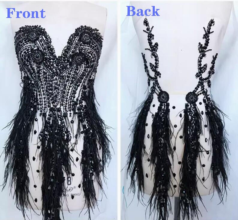 Ostrich Feather Rhinestone Applique Sparkling Motif Feather Rhinestone ...