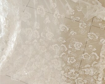 Sequin Flower Embroidery Lace Fabric Decorative Fabric Off White Embroidery Mesh Embroidery Fabric For Project Summer Dress Craft Project