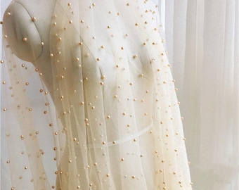 Tejido de encaje exquisito con cuentas de perlas Tejido decorativo con cuentas Tejido de encaje de malla de tul suave para proyecto de manualidades de vestidos de verano