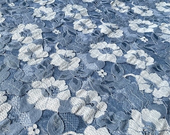 Blue Flower Haute Couture Embossed Jacquard Fabric Brocade Emboss Jacquard for Formal Suit Apparel DIY Haute Couture 60 inches Width