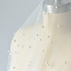 3 Or 1.5 Meters Width Big and Small Bead Pearl Tulle Lace Fabric Irregular Bead White Soft Fabric Mesh For DIY Wedding Dress Craft Project