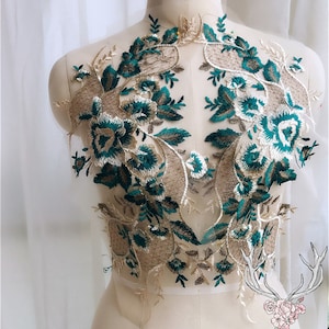 Verde elegante floral renda motivo folhas patche flor verde apliques folhas apliques de renda para vestido de verão enfeite artesanato faça você mesmo