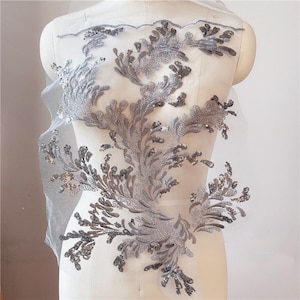 Sequin Embroidcraft Bodice Lace Applique Elegant Beed Embroidery Lace Patches Floral Lace Applique For DIY Bridal Dress Craft Project