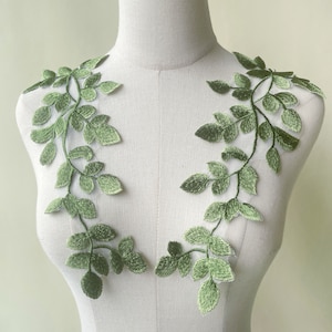 緑の葉のアップリケつる装飾パッチ 森の葉のレースモチーフ刺繍レースアップリケ DIYプロジェクト ジーンズウェア クラフトプロジェクト用