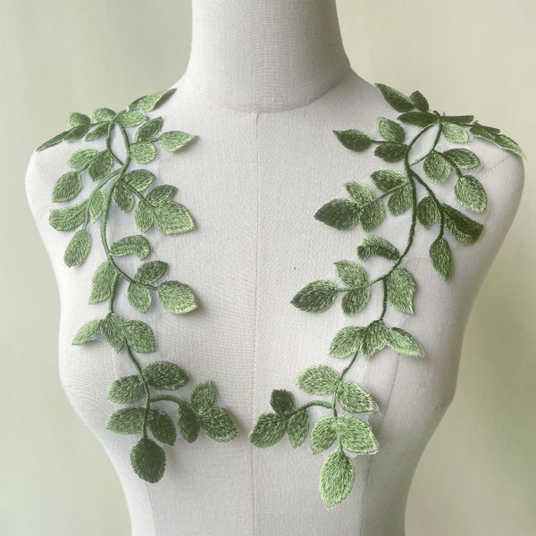 Green Leaves Applique Vine Decorative Patches Forest Leave Lace Motif Embroidery Lace Applique For DIY Project Jeans Wear Craft Project