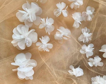 10 pcs 3D Pearl Flower Motif Lace Applique Pearl Beaded Flower Lace Applique Floral Lace Patches For DIY Project Headband Craft Project