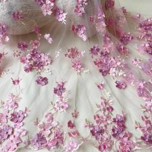 Flower Embroidery Lace fabric Floral Decorative Fabric Beaded Flower Mesh Embroidery Lace Fabric For Project Wedding Dress Craft Project