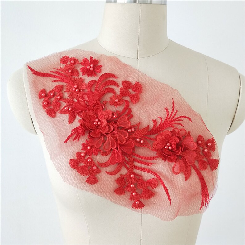 3D Floral Lace Applique With Bead Sequin Floral Decorative Patches