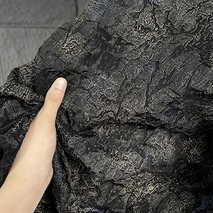 Rock Black Brocade Irregularity Rock Jacquard Haute Couture Jacquard Fabric for Formal Suit Apparel DIY Haute Couture 58 inches Width