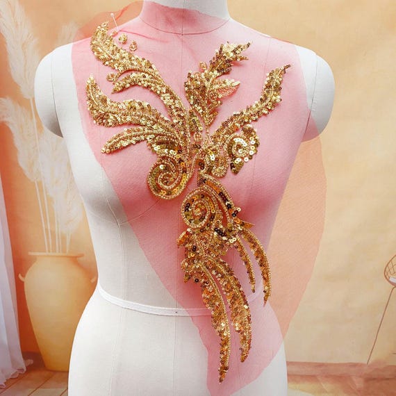 Gold Sequins Applique Gold Thread Sequins Lace Patches Beaded